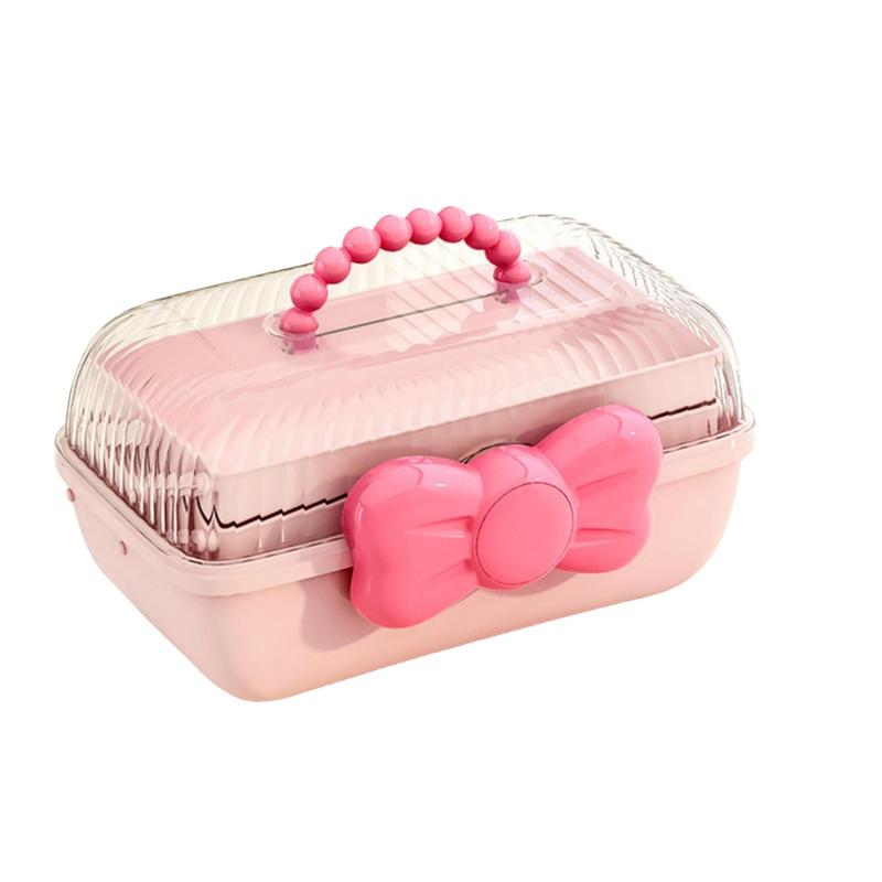 Bow Decor Toy Storage Box, 1 Count Cute Multi-layer Jewelry Cosmetic Toy Storage Box with Handle & Lid, Home Organizer for Living Room Bedroom