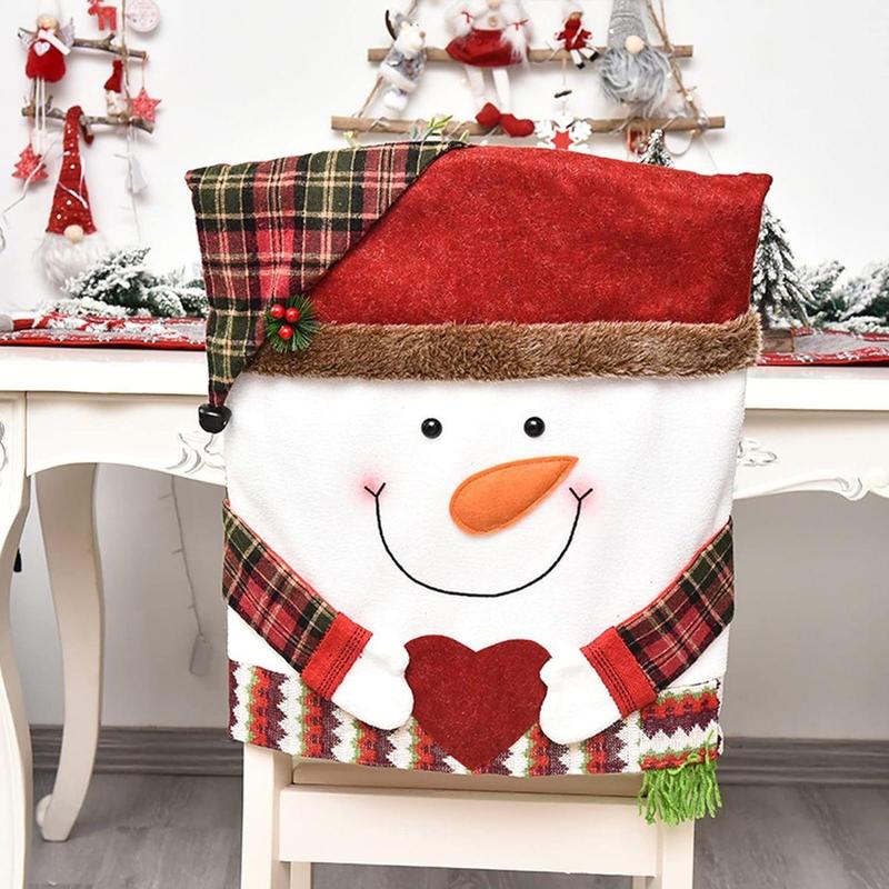 Christmas Themed Chair Cover, 1 Count Cute Snowman elk Design Chair Slipcover, Festive Decoration  Ornaments for Home Living Room Bedroom Dining Room