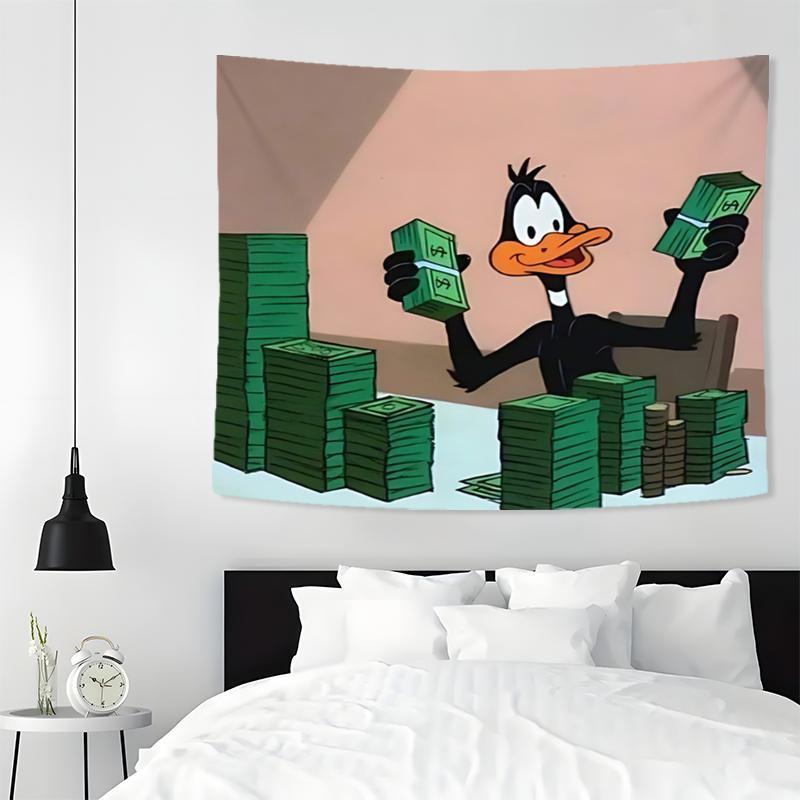 Halloween Decor Cartoon Duck & Cash Pattern Tapestry Decoration, 1 Count Casual Wall Hanging Decor, Aesthetic Wall Hanging Decor for Home Office Bedroom Living Room, Boyfriend Gift