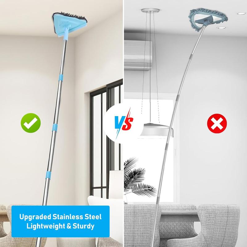 Wall Cleaner Mop with Long Handle 85 Inches Baseboard Cleaner Tool Duster with 6 Replacement Pad and 2 Tile Tub Brush, Wall Mop for Cleaning Ceiling Window Tile Tub, Blue Bathtub Household Microfiber Pet