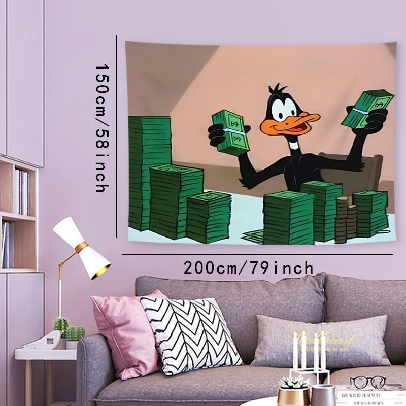 Halloween Decor Cartoon Duck & Cash Pattern Tapestry Decoration, 1 Count Casual Wall Hanging Decor, Aesthetic Wall Hanging Decor for Home Office Bedroom Living Room, Boyfriend Gift