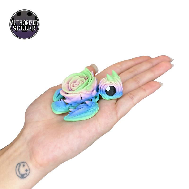 Rainbow Rose Turtle Articulated Figurines: Small & Large, Pastel, Silky & Glitter Finishes