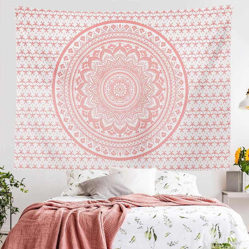 Pink Mandala Tapestry, Indian Hippie Bohemian Psychedelic Tapestry Women Bedroom Wall Hanging Teenage Girl (Pink, 51.2