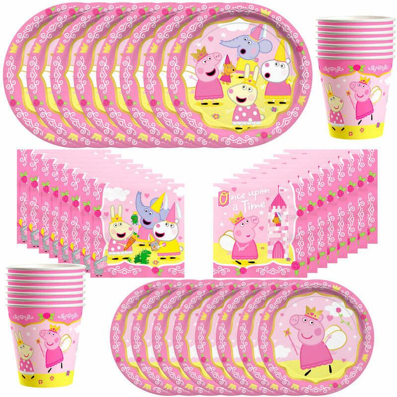 Princess Peppa Pig Party Supplies Tableware Classic Set for 24 Guests