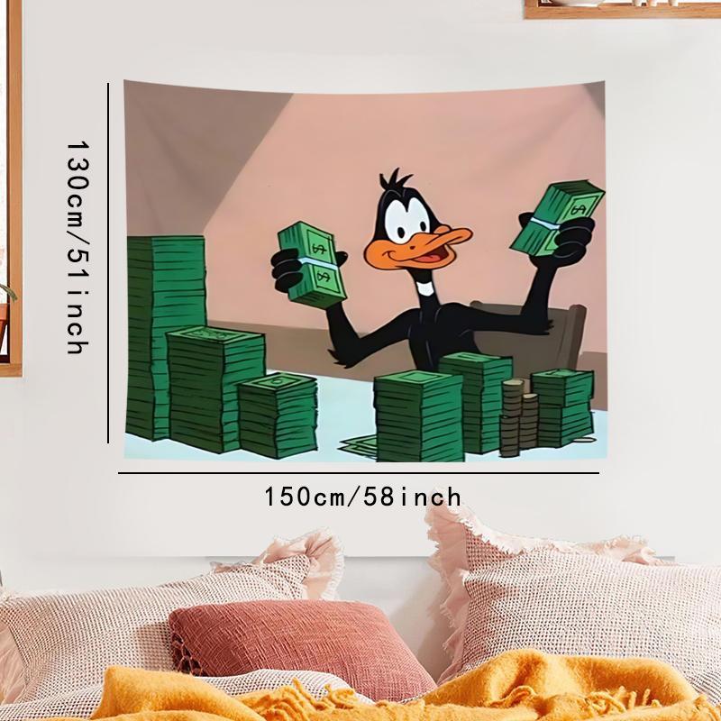 Halloween Decor Cartoon Duck & Cash Pattern Tapestry Decoration, 1 Count Casual Wall Hanging Decor, Aesthetic Wall Hanging Decor for Home Office Bedroom Living Room, Boyfriend Gift