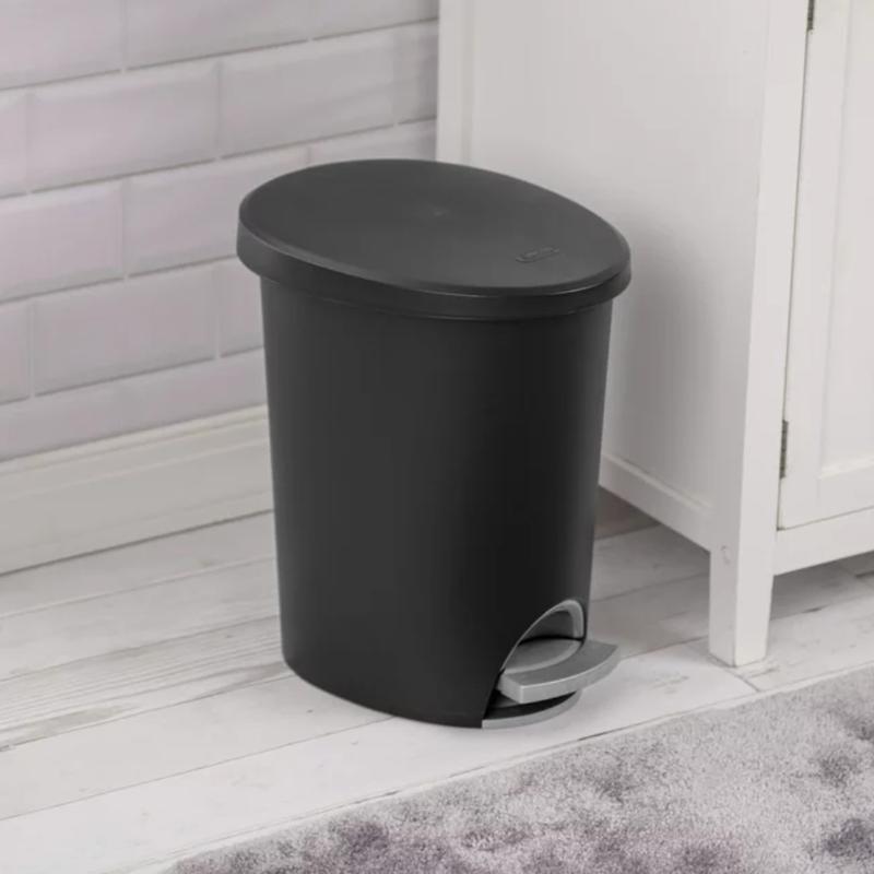 Sterilite 2.6 Gallon Ultra Step On Bathroom Trash Can, Black Plastic Smooth