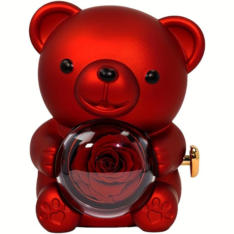 Romantic Teddy Bear with Preserved Rose - A Real Rose Flower in Bear with Elegant Gift Box - Romantic Gift for Her in Valentine's Day, Mother's Day, Weddings, Anniversaries, and Bridal Showers