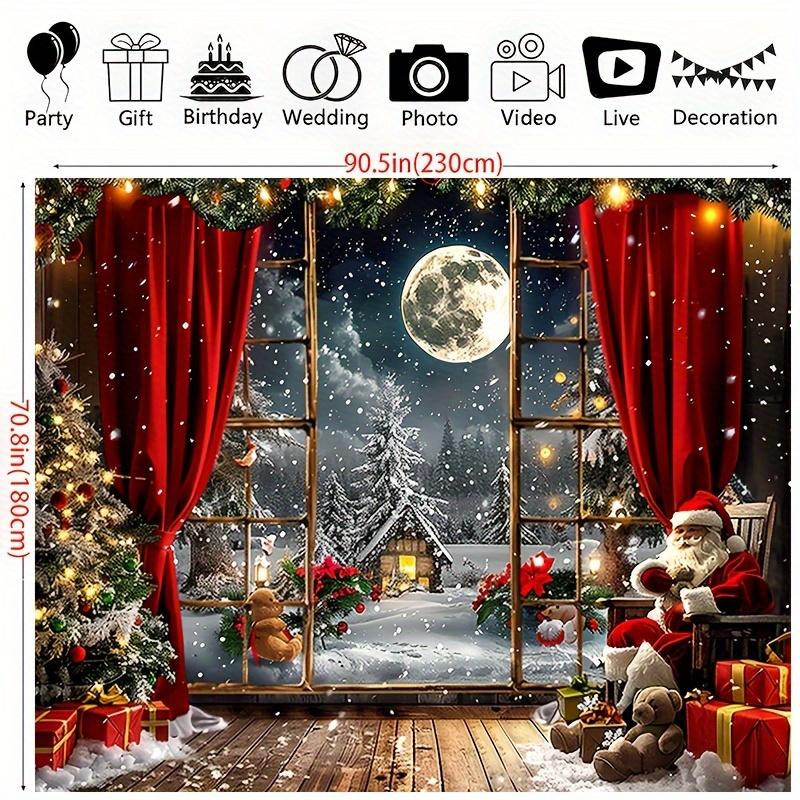 Merry Christmas Pink Magic Wonderland Background - Vintage wooden house and snow tree design, peach velvet tapestry, suitable for living rooms, outdoor decoration, live streaming and photo booths