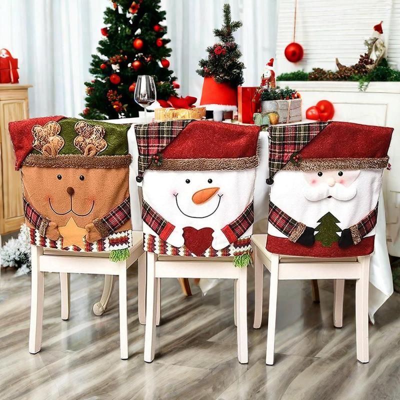 Christmas Themed Chair Cover, 1 Count Cute Snowman elk Design Chair Slipcover, Festive Decoration  Ornaments for Home Living Room Bedroom Dining Room