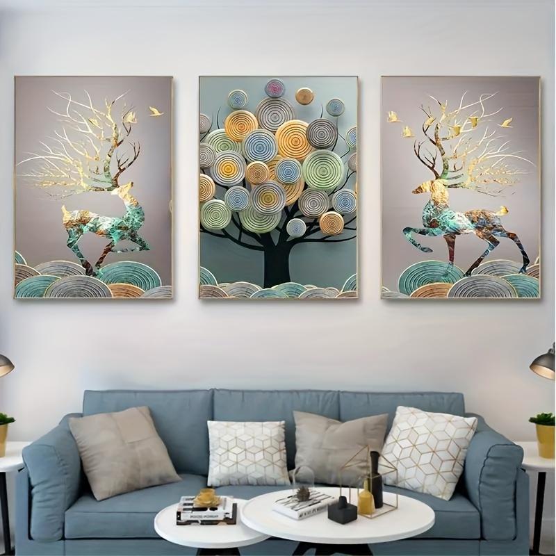 3count Frameless Abstract Chinese Feng Shui Golden Rich Tree Wall Art Canvas Painting, Art For Living Room Cuadros Decor, No Frame, 15.7*23.6in Poster Ornaments Poster Ornaments Decoration Artistic