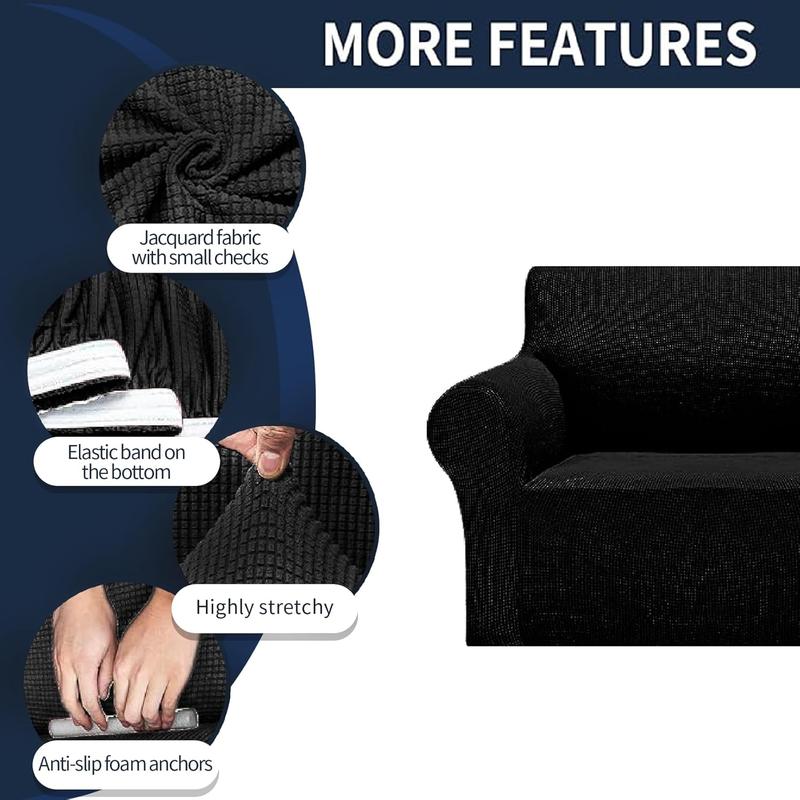 2024 Newest Stretch Sofa Slipcovers Couch Cover for 3 Cushion Furniture Protector Sofa Covers with Elastic Bottom Jacquard Fabric Small Checks for Pets, Black