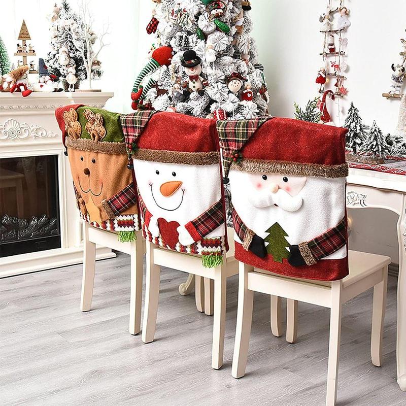 Christmas Themed Chair Cover, 1 Count Cute Snowman elk Design Chair Slipcover, Festive Decoration  Ornaments for Home Living Room Bedroom Dining Room