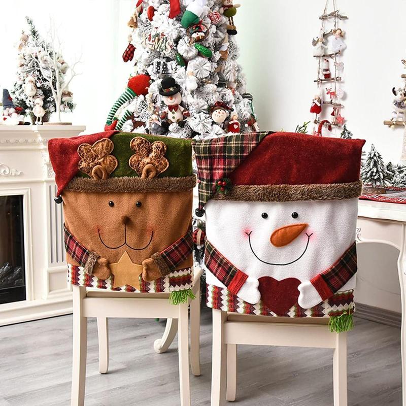 Christmas Themed Chair Cover, 1 Count Cute Snowman elk Design Chair Slipcover, Festive Decoration  Ornaments for Home Living Room Bedroom Dining Room