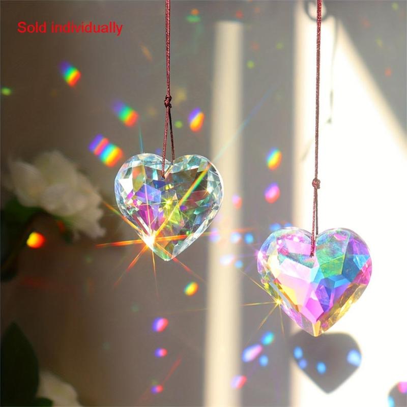 Heart Shaped Prism Pendant, 1 Count Crystal Glass Suncatcher, Hanging Decor for Home Garden Party Car