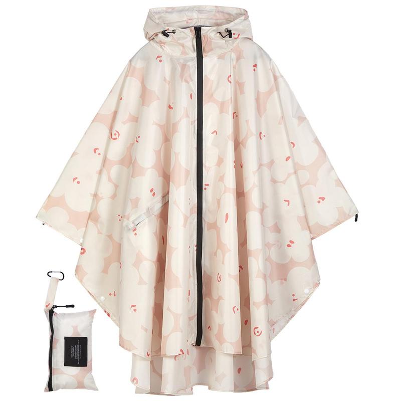 Floral Print Waterproof Raincoat, 1 Count Portable Reusable Hooded Raincoat with Storage Bag, Raincoat for Outdoor Camping Hiking