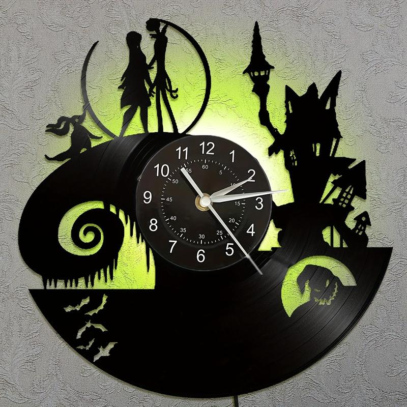 Gramophone Record Wall Clock Men Women Christmas Decoration 7 Colors Night Light Music Wall Clock 12 Inch Handmade Home Decoration Nightmare Christmas Gramophone Record Clock Christmas Gift, Birthday Gift Home Wall Decoration