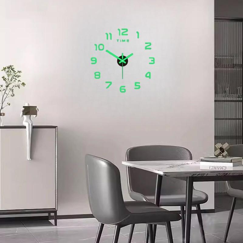 Room Decor Round Luminous Wall Clock, 1 Count Creative Acrylic Frameless Wall Clock without Battery, Battery Operated, Round Plastic Sticker Design, Easy to Install, Perfect for Living Room, Bedroom