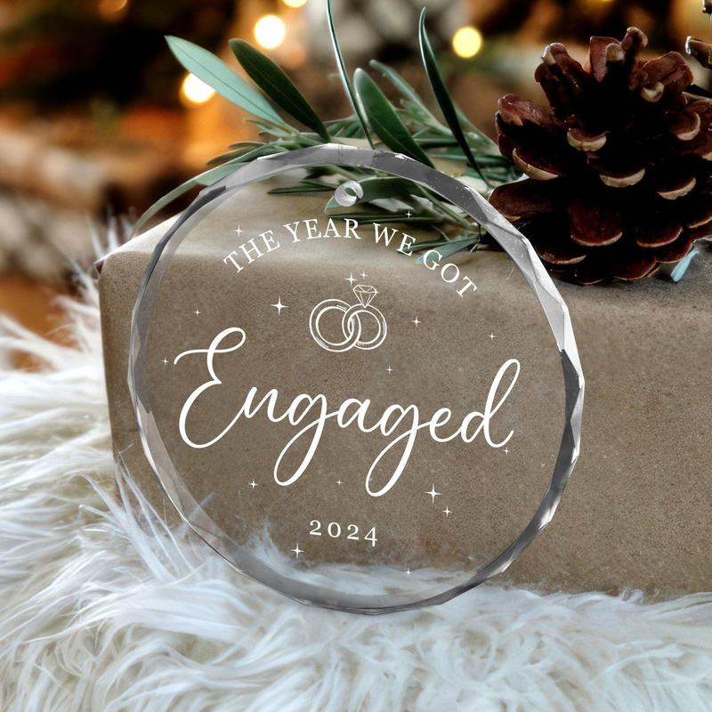 2024 Engagement Gifts for Couples - Bridal Shower Gifts for Her, Anniversary Wedding Gifts for Men, Women - Christmas Tree Decoration Glass Ornaments