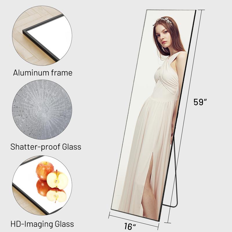 [Deal] Full Length Mirror Body Floor Standing Mirror Hanging or Leaning Against Wall, with Stand Aluminum Alloy Thin Frame for Bedroom Cloakroom Decor