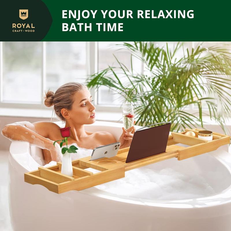 ROYAL CRAFT WOOD Premium Foldable Bathtub Tray - Expandable Bath Tray for Tub - Luxury Bathtub & Bathroom Accessories