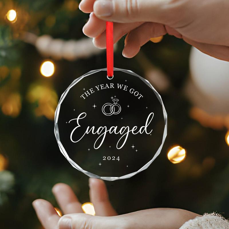 2024 Engagement Gifts for Couples - Bridal Shower Gifts for Her, Anniversary Wedding Gifts for Men, Women - Christmas Tree Decoration Glass Ornaments