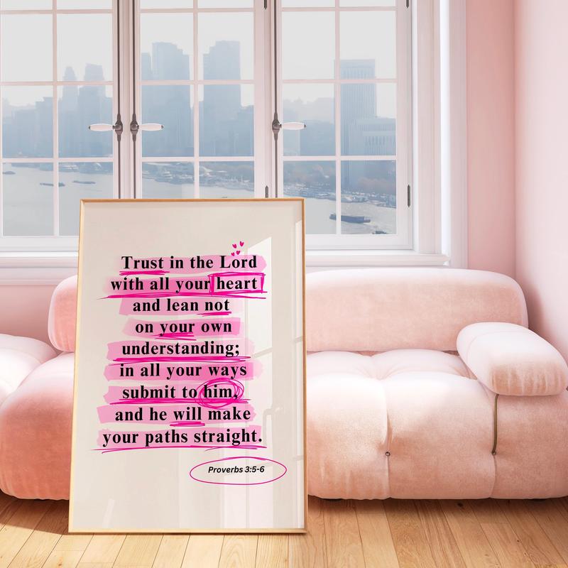 Trendy Modern Christian Art, Proverbs God Wall Art Scripture Decor, Pink Wallart, Bible Verse Poster No Frame, Spiritual Art Religious