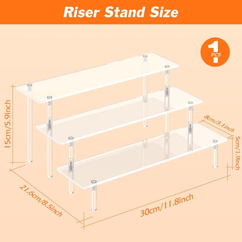 3 Tier Acrylic Display Risers, Large Perfume Organizer Stand, Clear Cupcake Stand Holder, Display Shelves for Figurines, Dessert Shelf for Party, Risers Display Stand for Decoration (1 Pack)