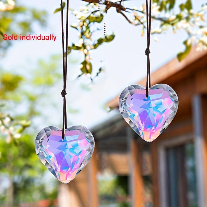 Heart Shaped Prism Pendant, 1 Count Crystal Glass Suncatcher, Hanging Decor for Home Garden Party Car