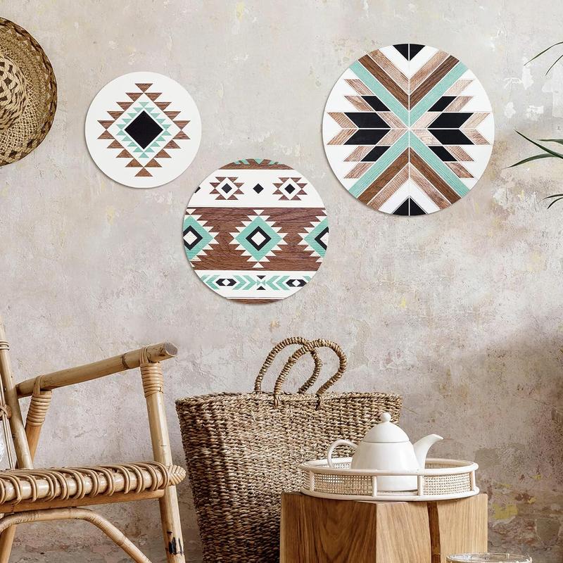 Putuo Decor Art Wooden Aztec Wall Decor Boho Western for Apartment Bedroom Living Room Hanging Ornaments