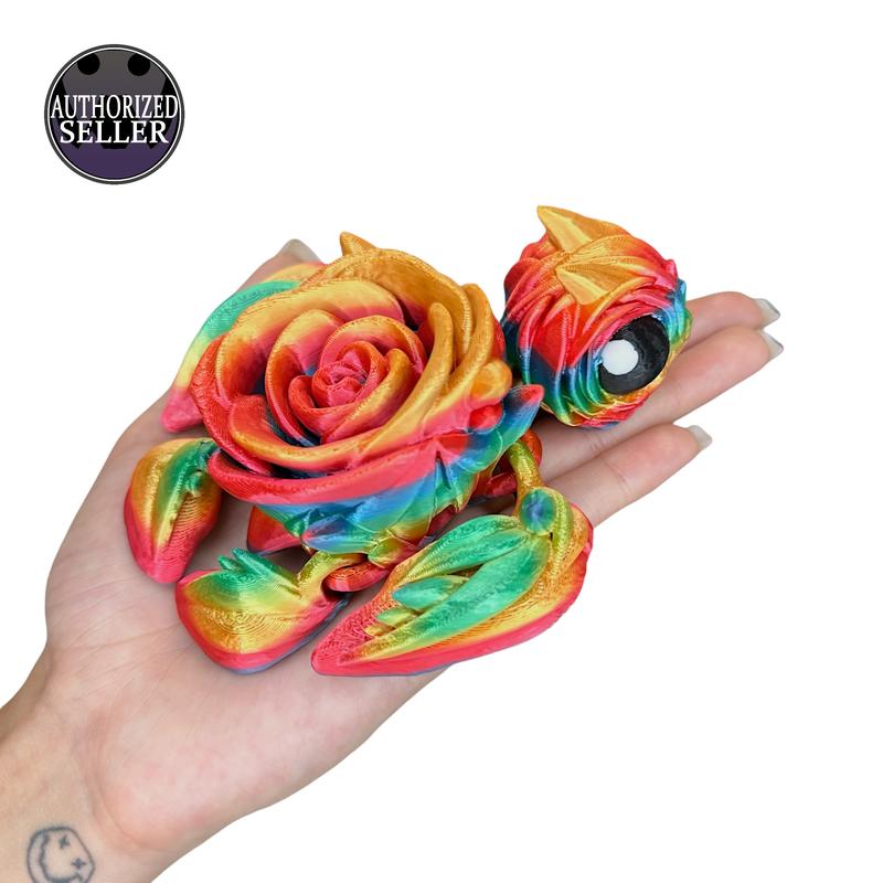 Rainbow Rose Turtle Articulated Figurines: Small & Large, Pastel, Silky & Glitter Finishes