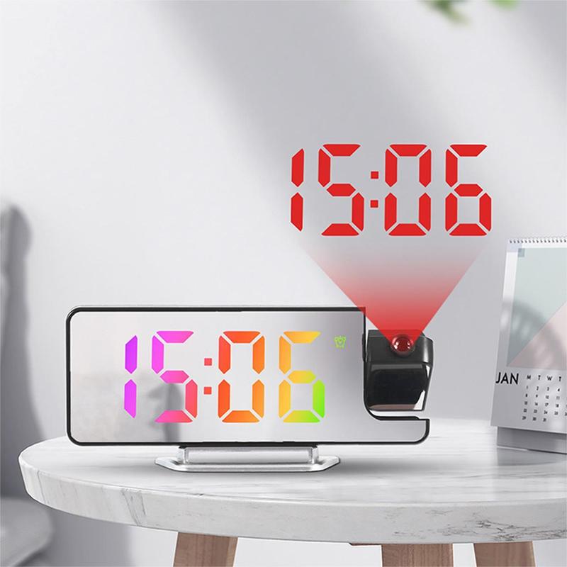 LED Screen Mirror Projection Alarm Clock, 1 Count Creative Electronic Clock, Home Decor for Living Room Bedroom [Battery Required, without Battery]