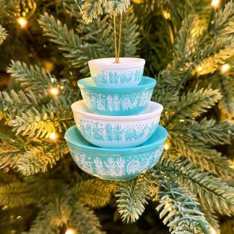 Christmas Stacking Bowls Ornament - Retro Nesting Bowls Xmas Tree Hanging Decoration Miniature Resin Pendant for Kitchenware Decor