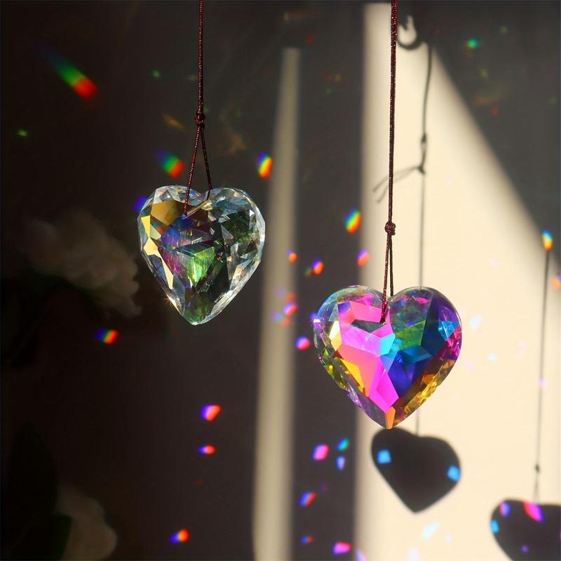 Heart Shaped Prism Pendant, 1 Count Crystal Glass Suncatcher, Hanging Decor for Home Garden Party Car