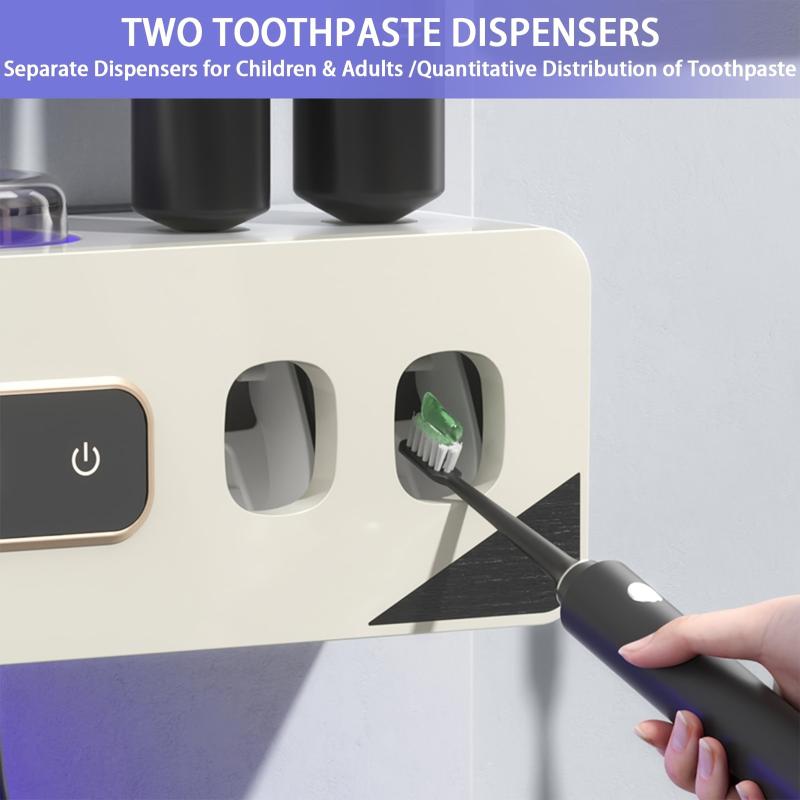 Smart Toothbrush Holder with 3 Cups, Wall-Mounted, 6 Slots, Toothpaste Dispenser, Automatic Drying and Cleaning