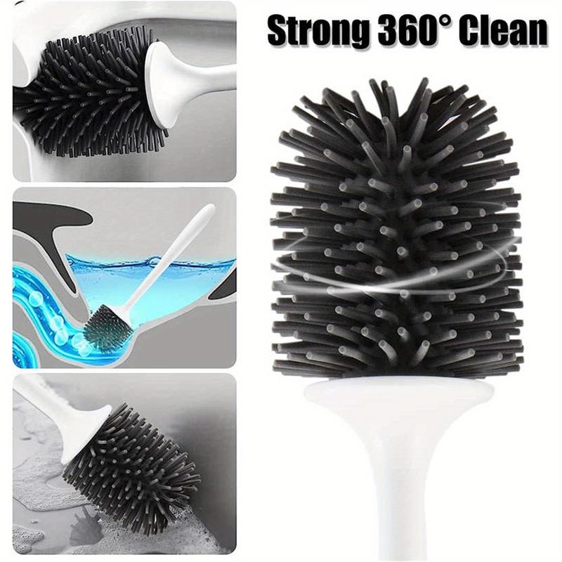 1-Pack Modern Toilet Brush and Holder Set with Silicone Brush Head, Plastic Long Handle Bathroom Cleaning Brush, Non-Scratch Safe for Non-Stick Surface, Wall Mountable, Soft Firmness, Manual Operation