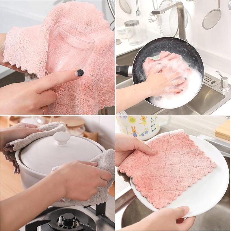 12 Pack Kitchen Towels Quick Dry Washcloths, Coral Velvet Dishtowels Multipurpose Reusable Dish Cloths, Soft Tea Towels Absorbent Cleaning Cloths Double-Sided Microfiber Towel Lint Free Cleaning Rags.