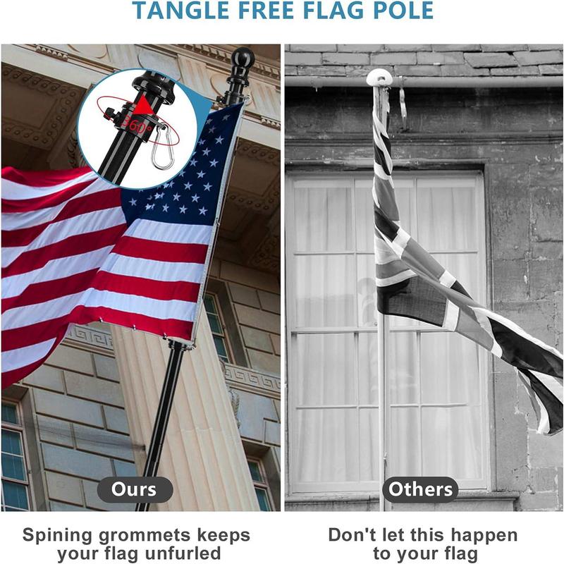 Barcetine 5ft Stainless Steel Flag Pole for House, Tangle Free Design with Two-Position Bracket, White, for 3x5 American Flag, Outdoor Use