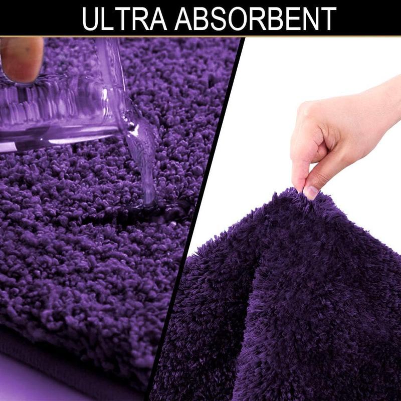 Non Slip Bath Mat for Bathroom (16 x 24, Dark Purple) Water Absorbent Soft Microfiber Shaggy, Machine Washable Thick Plush Bath Rugs for Shower Toilet