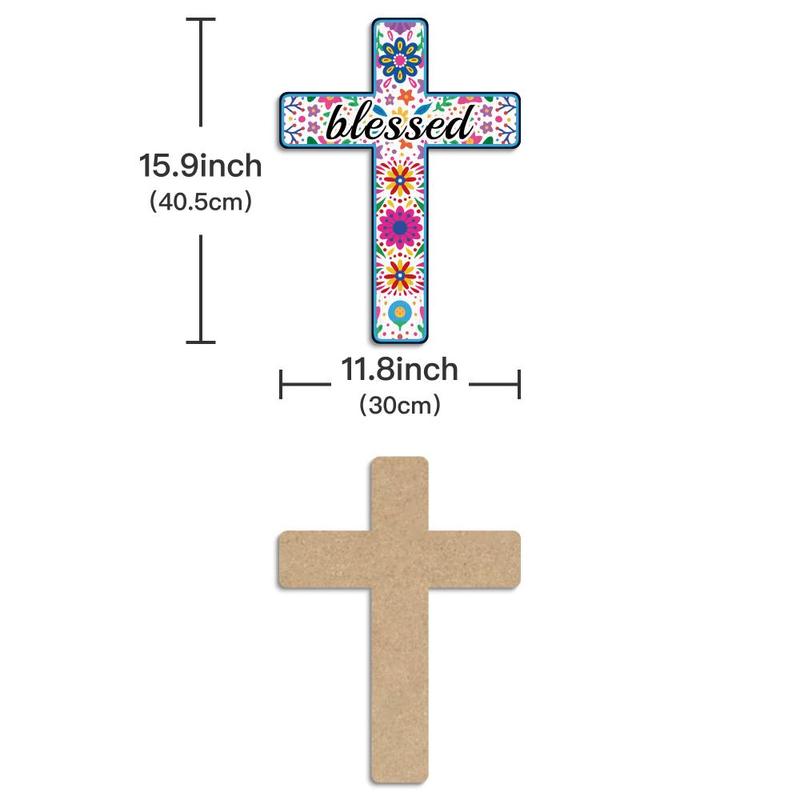 Christmas Wooden Cross Wall Decor, Blessed Letter Pattern Wall Art Decor, Wall Mounted Cross for Home Church Farmhouse, Home Decor