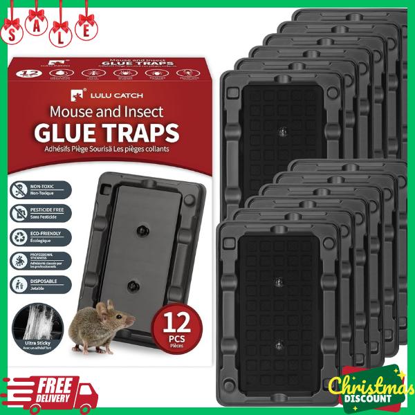 LULUCATCH Mouse & Insect Traps 12 Pack, Heavier Sticky Traps with Non-Toxic Glue for Small Mice & Insects. Sticky Mouse Traps Indoor, Easy to Set, Safe to Children & Pets