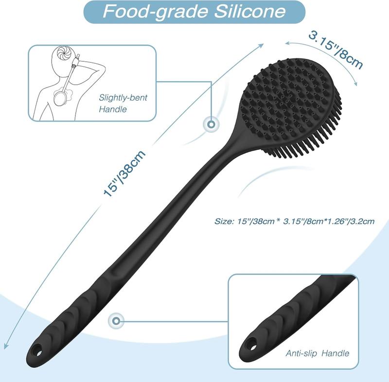 Silicone Back Scrubber (Thick Bristles) & Bath Glove & Face Brush Set(3PCS), Super-Exfoliating & Lathering Body Scrubber, Shower Brush, Face Scrubber Combination, with a  Hook.(Black)