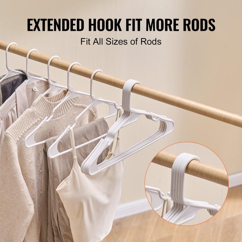 VEVOR Hangers, 0.2 in Ultra-Thin, 50 Pack White Plastic Hangers with Stable Triangular Top Structure & Wider Notch Design , Non-Slip Space Saving Hangers, Fit for T-Shirt, Shirt, Sling & Pant