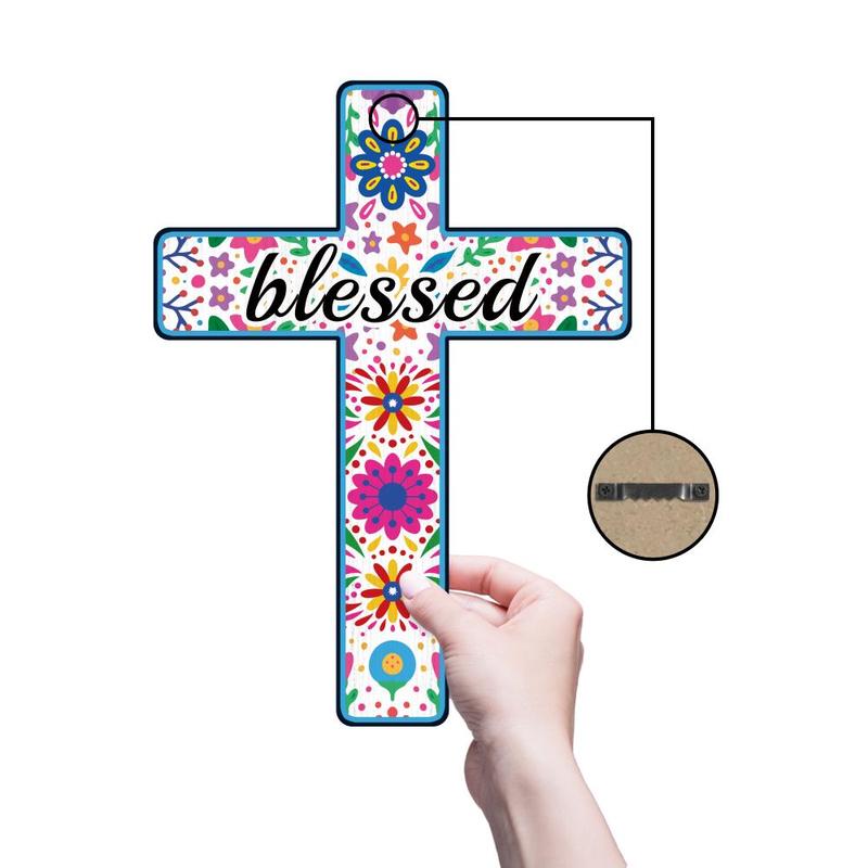 Christmas Wooden Cross Wall Decor, Blessed Letter Pattern Wall Art Decor, Wall Mounted Cross for Home Church Farmhouse, Home Decor