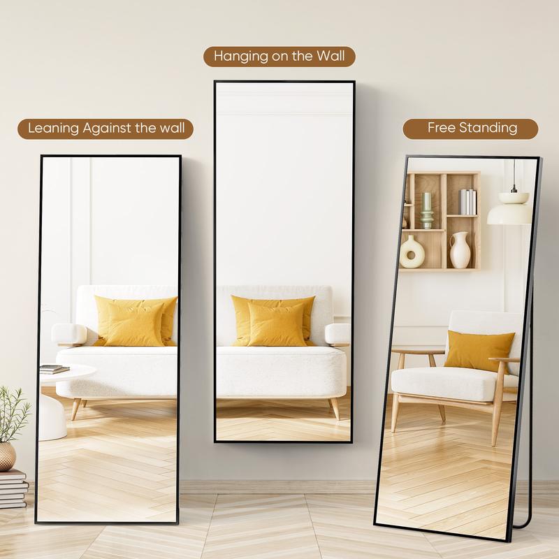 71x26IN Full Length Mirror, Standing Hanging or Leaning Against Floor Tempered Mirrors Wall-Mounted Full Body Dressing Mirror with Aluminum Alloy Frame for Living Room, Bedroom, Black Arched 71