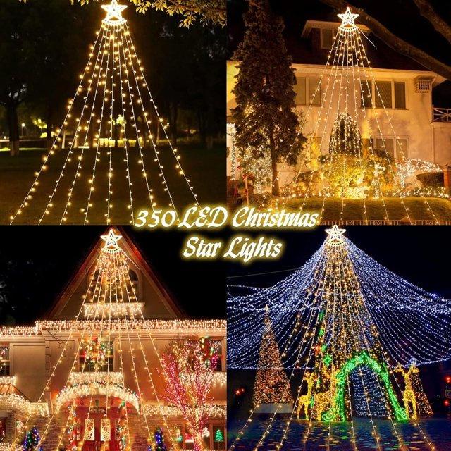 Outdoor Christmas Decoration Lights, 8 Modes & 350 LED Christmas String Lights Waterfall Fairy Tree Lights Christmas Indoor Outdoor Holiday Lighting Decorations, Warm White Ornaments