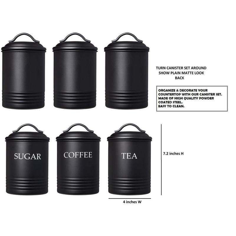 Steelware Central Kitchen Canister Set of 3 Sugar Coffee Tea, Matte Black Containers Gift Containers Gift