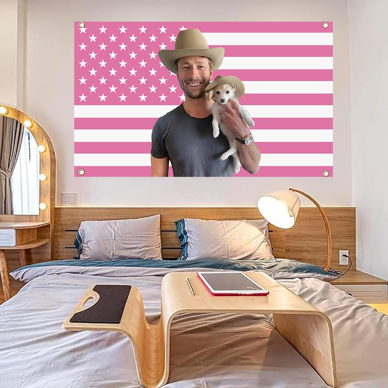 Glen Star Powell Flag American Singer Actor Flag Tapestry 3x5ft Pink Cave Wall Flag Room Aesthetic Wall Art Bedroom Tapestry Wall Bedroom Home Decor