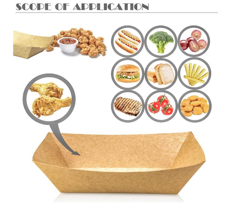 100 Pack 2lb Kraft Paper Food Trays, Heavy-Duty Paper Food Boat Disposable Serving Basket Tray for French Fries Nachos Snack Hot Dog Taco BBQ Popcorn Party Picnic Wedding Party (Brown) stackable cookware