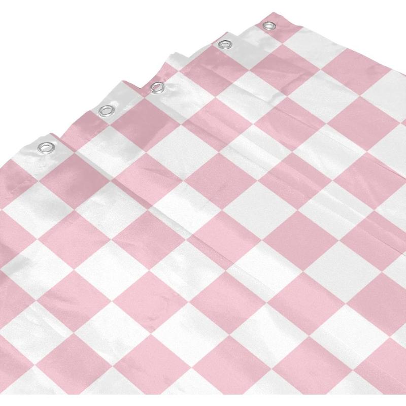 Checkered Shower Curtain, Pink Shower Curtains for Bathroom, Cute Retro Checkerboard Shower Curtain Vintage Aesthetic, Machine Washable Fabric Shower Curtain, 72''x72''