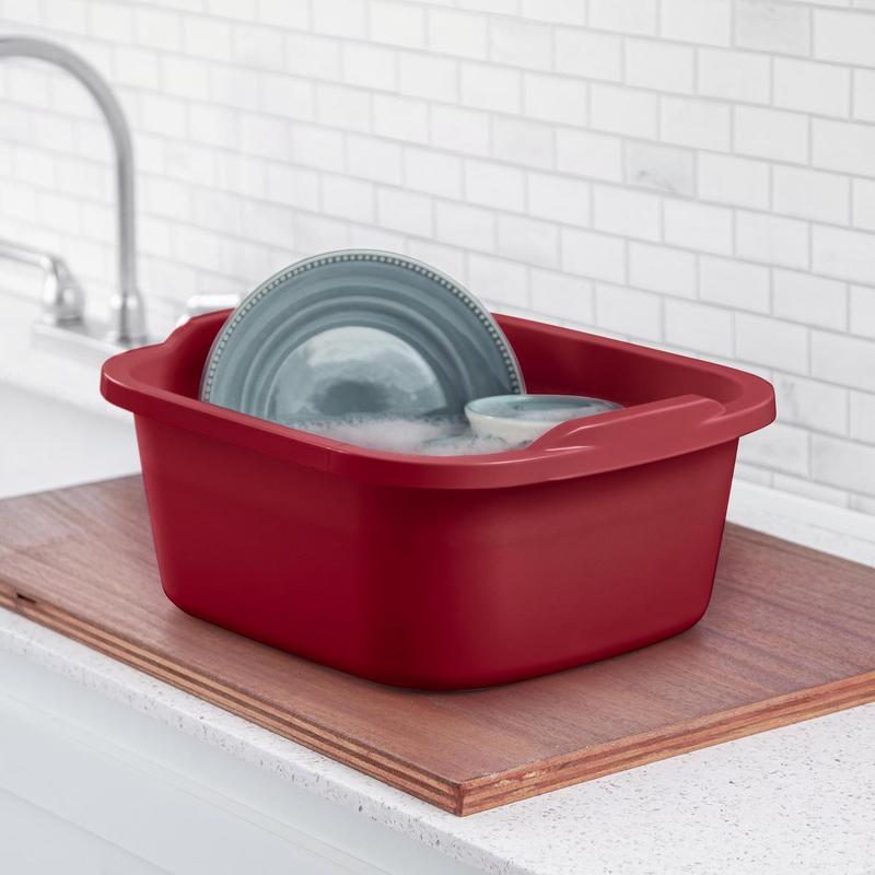 Tribello Plastic Wash Tub Dishpan Basin and Foot Bath for Soaking Feet, Laundry Hand Wash Bucket, Dish Pans for Washing and Storage Cleaning Supplies - 12 Quarts - Heavy Duty - Made in USA (Red)